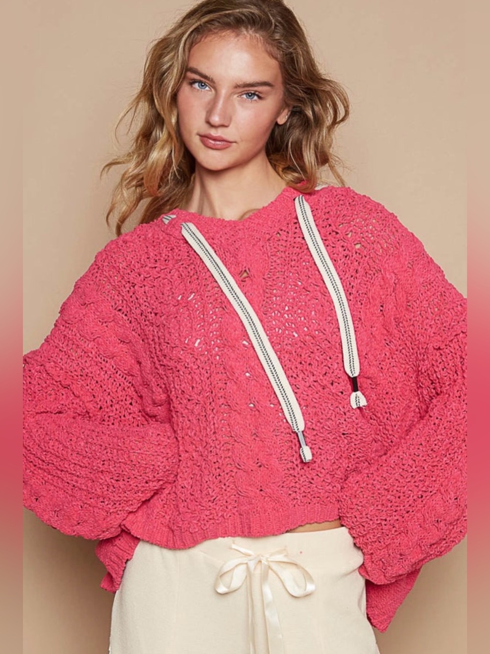 POL Chunky Cable Knit Pullover Sweater - Fuchsia